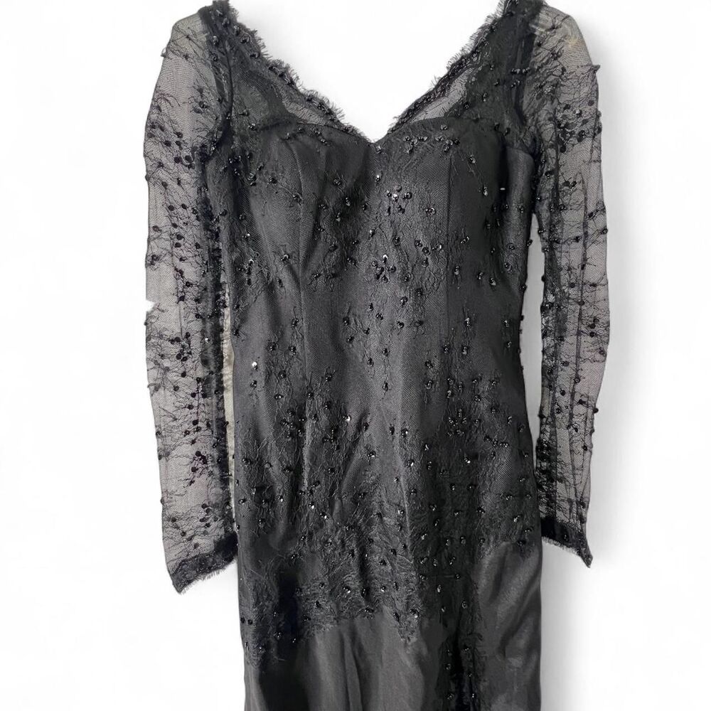 Elegant Black Lace Evening Dress with Sheer Long Sleeves - Picture 3 of 9